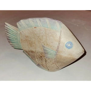 Ornamental Fish Wooden Sculpture Tropical Decorative Beige Blue  8.5" x 5.5"